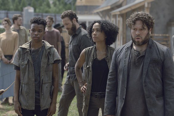 Ross Marquand as Aaron, Angel Theory as Kelly, Lauren Ridloff as Connie, Dan Folger as Luke - The Walking Dead _ Season 9, Episode 6 - Photo Credit: Gene Page/AMC
