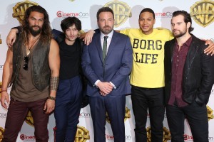 Mandatory Credit: Photo by Matt Baron/BEI/Shutterstock (8558875ag) Jason Momoa, Ezra Miller, Ben Affleck, Ray Fisher and Henry Cavill Warner Bros. Pictures presentation, Arrivals, CinemaCon, Las Vegas, USA - 29 Mar 2017