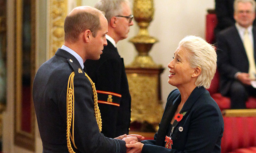Emma Thompson (right) is made a Dame Commander of the British Empire by the Duke of Cambridge (left) at Buckingham Palace.