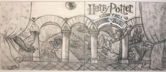 Harry Potter Book Series  Mary Grandpre Original Sketches 'The School of Magic'/'The Sorcerer's Stone' alternate cover