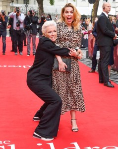 Mandatory Credit: Photo by ANDY RAIN/EPA-EFE/Shutterstock (9792295i) British actress/cast member Emma Thompson (L) jokes with British American actress Hayley Atwell (R) during the Children Act film premiere in London, Britain 16 August 2018. The Children Act premiere in London, United Kingdom - 16 Aug 2018