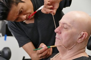 Make up artist Kazuhiro Tsuji works on Gary Oldman's prosthetics on the set of director Joe Wright's DARKEST HOUR, a Focus Features release