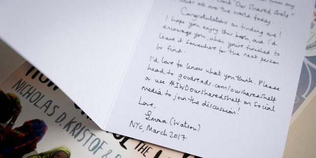 A note from Emma in one of the books dropped by Jade-Ceres Munoz. (Picture by Dean Purcell) 